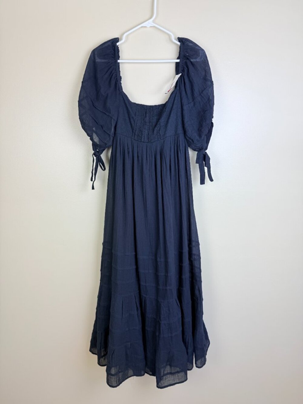 Free People Let's Be Friends black midi dress with a back cutout and puff sleeve - Picture 5 of 16